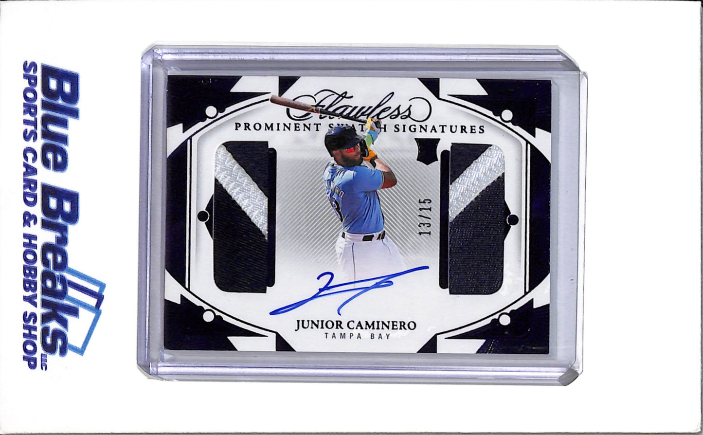 2024 Panini Flawless - Prominent Swath Signatures - Blue - Junior Caminero - 13/15 - #PSS-JC - Baseball - Rays
