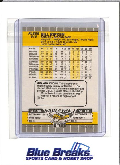 1989 Fleer - Bill Ripken - error card - #616 - Baseball - Orioles