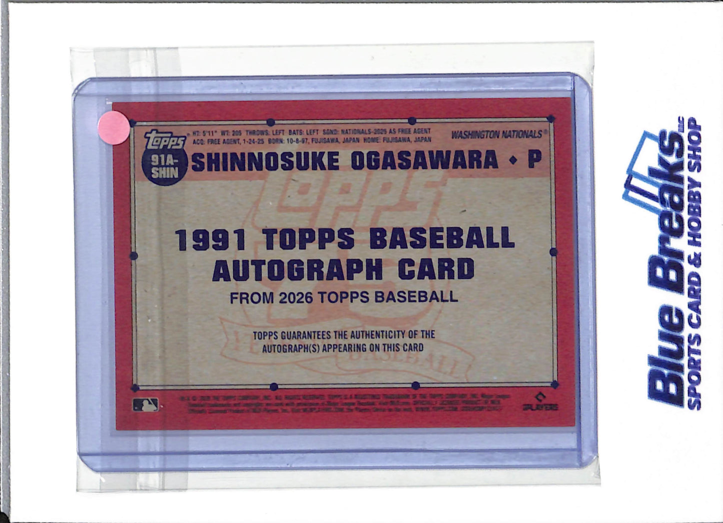 2026 Topps - Series 1 - 1991 Topps - Shinnosuke Ogasawara - Auto - RC - #91A-SHIN - Baseball - Nationals
