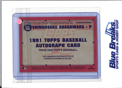 2026 Topps - Series 1 - 1991 Topps - Shinnosuke Ogasawara - Auto - RC - #91A-SHIN - Baseball - Nationals
