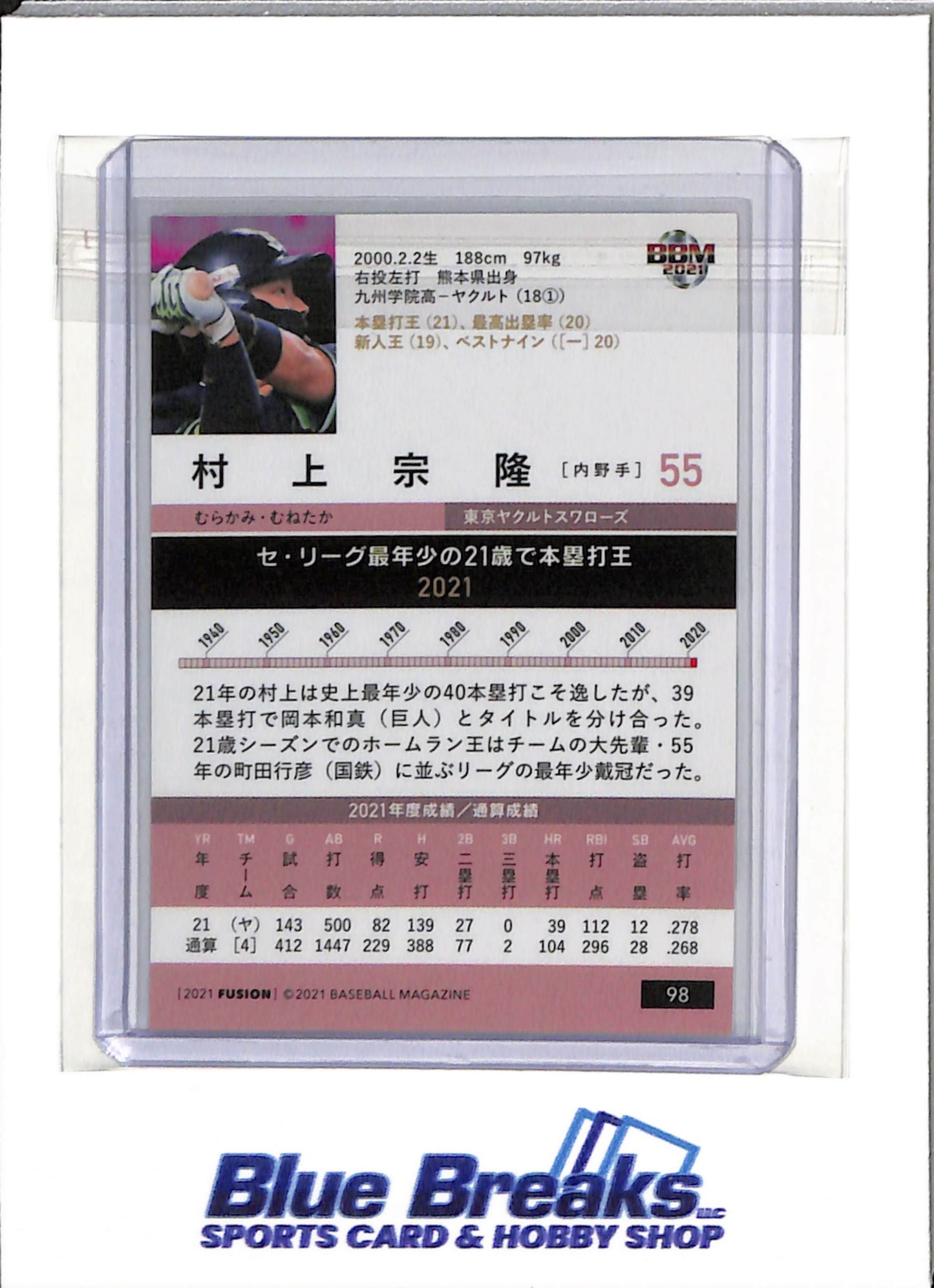 2021 BBM - Fusion - Munetaka Murakami - #98 - Baseball - Yakult - White Sox