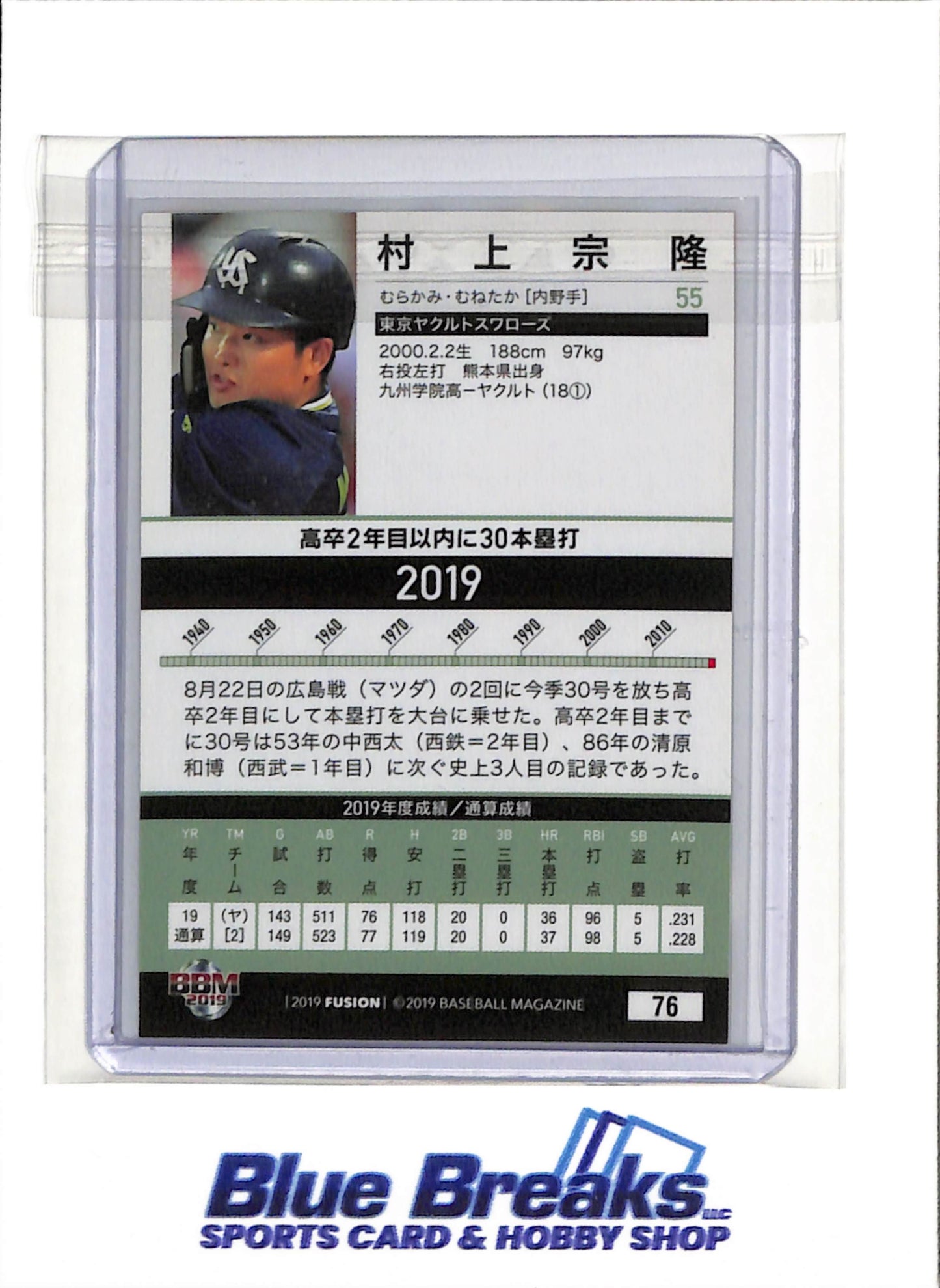 2019 BBM - Fusion - Munetaka Murakami - #76 - Baseball - Yakult Swallows - White Sox