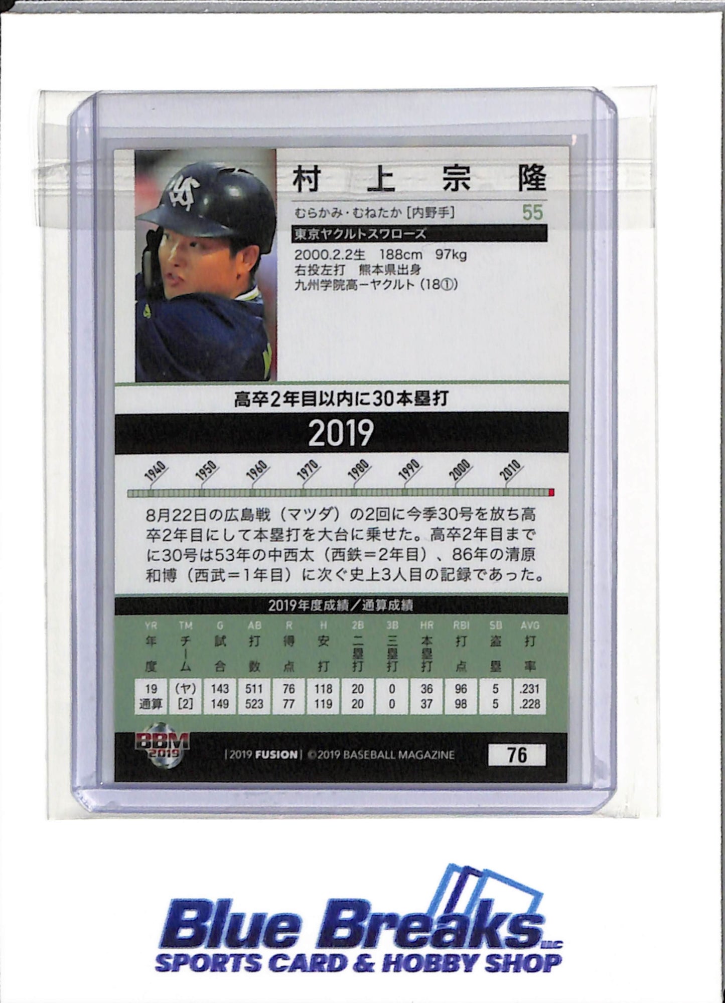 2019 BBM - Fusion - Munetaka Murakami - #76 - Baseball -Tokyo Yakult Swallows - White Sox