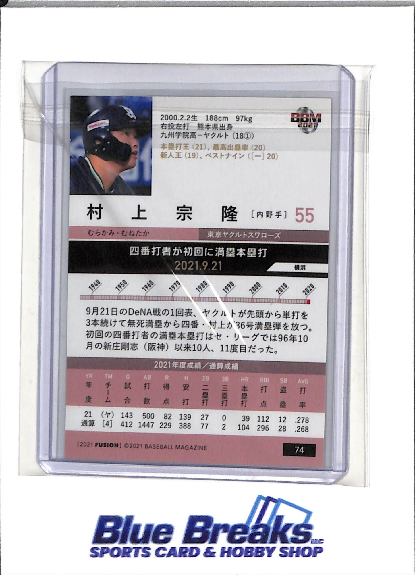 2021 BBM - Fusion - Munetaka Murakami - #74 - Baseball - Yakult Swallows - White Sox