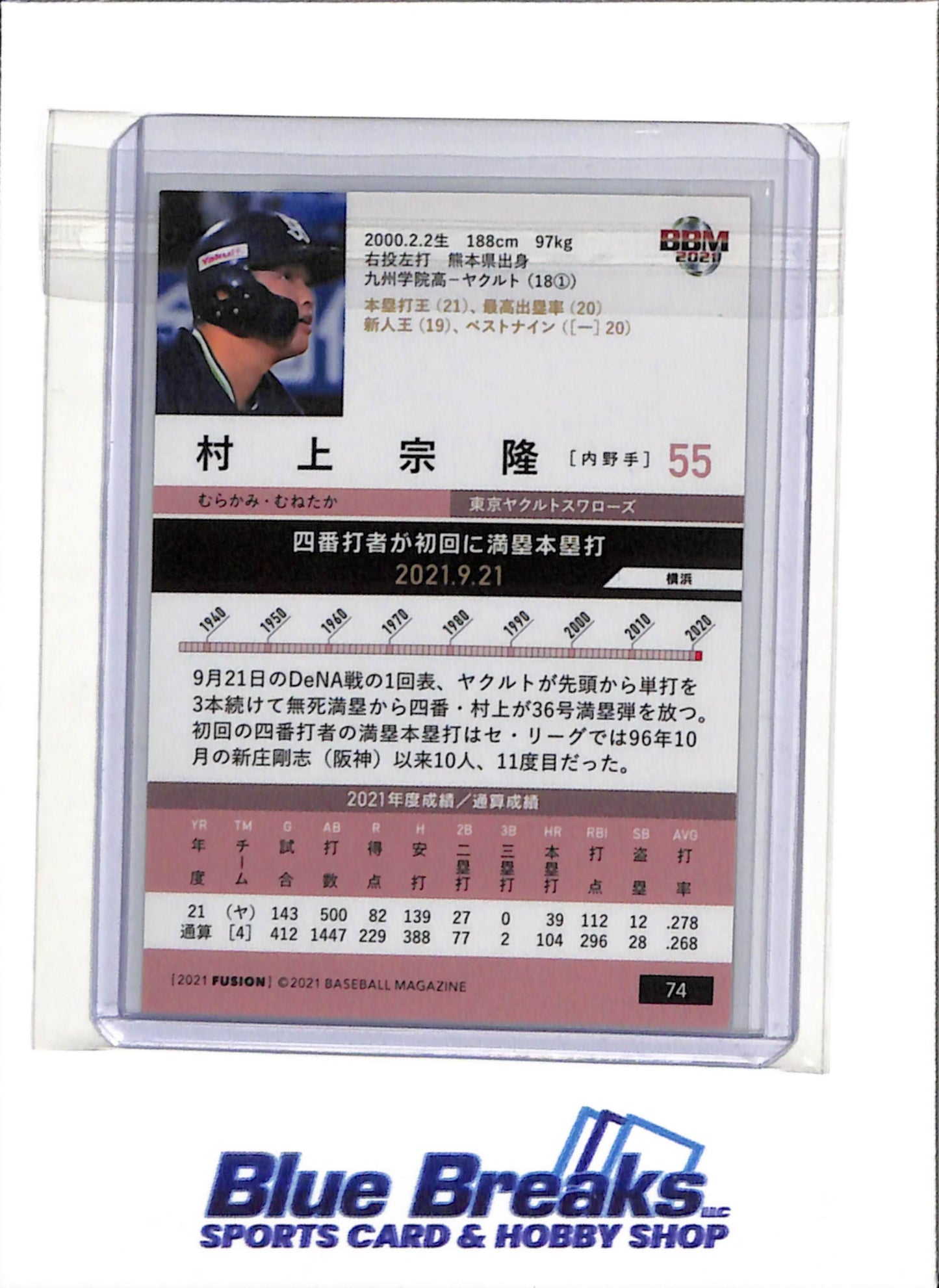 2021 BBM - Fusion - Munetaka Murakami - #74 - Baseball - Yakult Swallows - White Sox