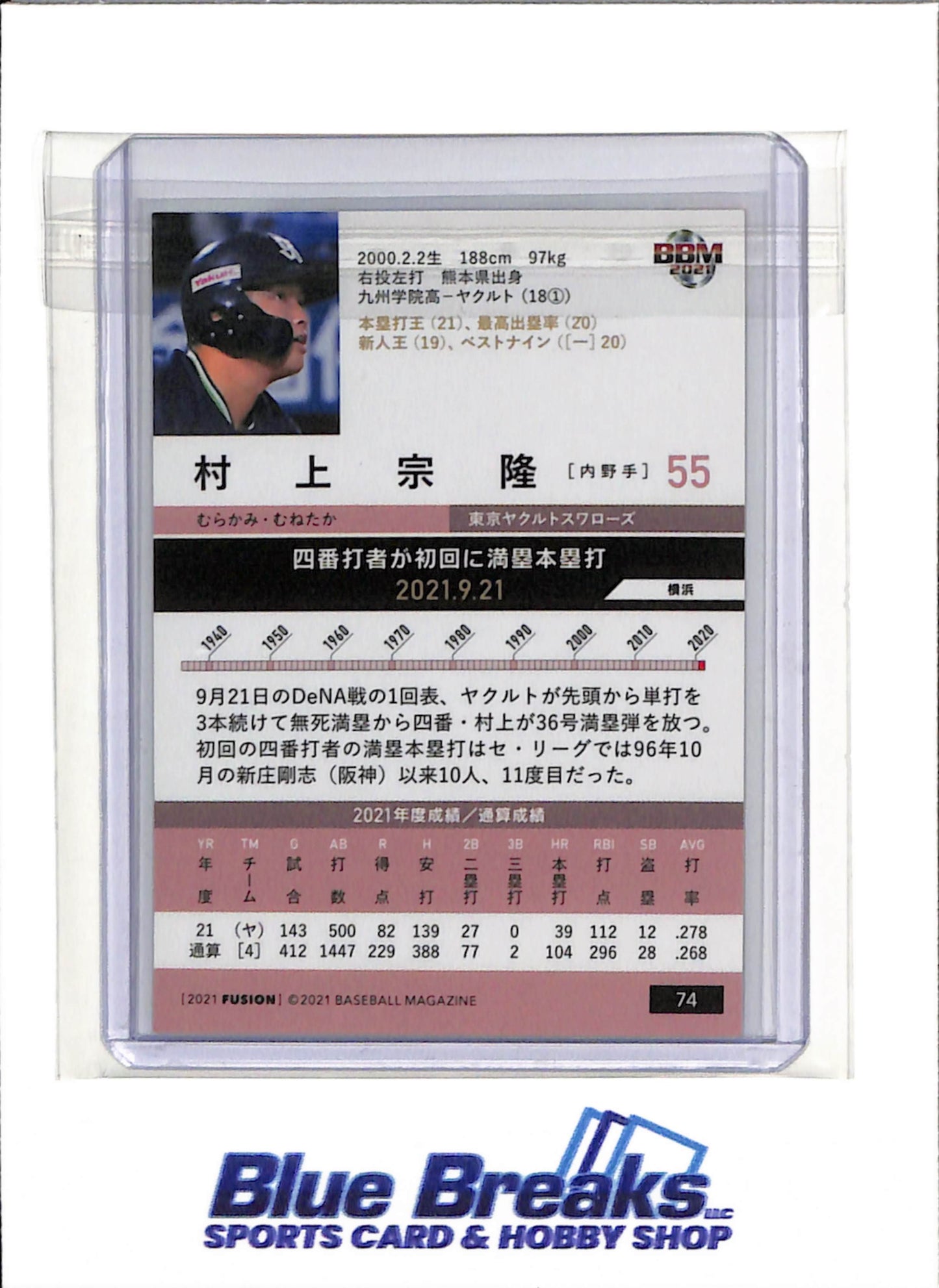 2021 BBM - Fusion - Munetaka Murakami - #74 - Baseball - Yakult Swallows - White Sox