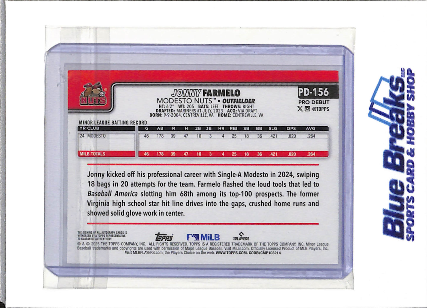 2025 Topps - Topps Certified Autograph Issue - Jonny Farmelo - #PD-156 - Baseball - Nuts