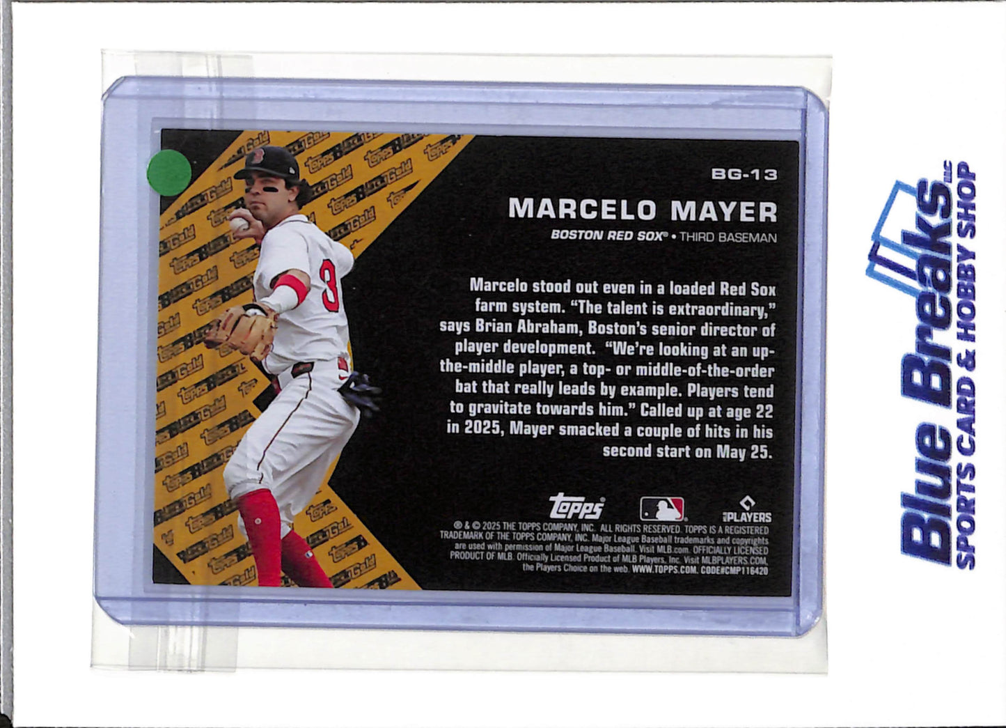 2025 Topps - Black Gold - Rookie Card - Green - Marcelo Mayer - 98/99 - #BG-13 - Baseball - Red Sox