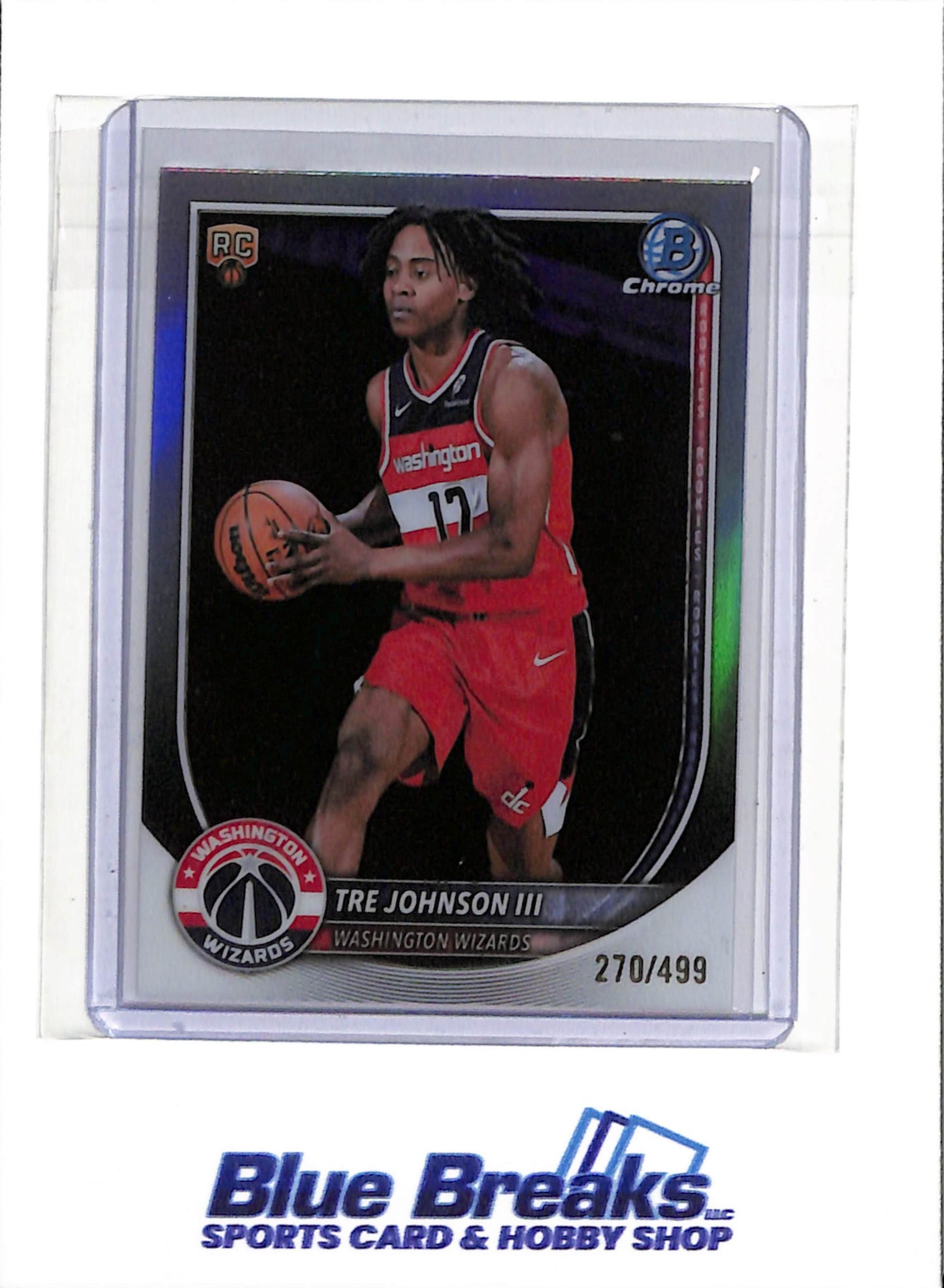 2025 Bowman Chrome - Rookie Card - Silver Refractor - Tre Johnson III - 270/499 - #BCV-6 - Basketball - Wizards