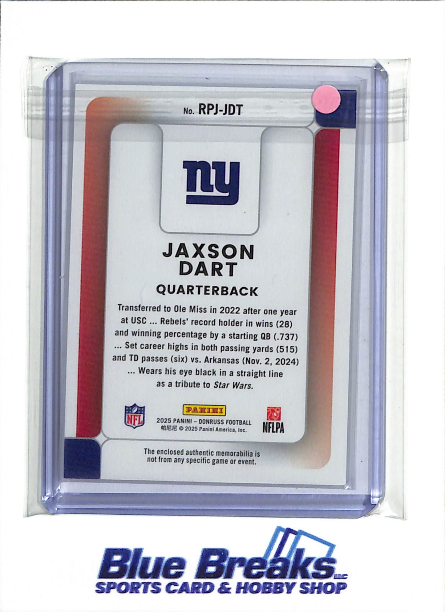 2025 Panini Donruss - Rookie Phenom - Jaxson Dart - #RPJ-JDT - Football - Giants