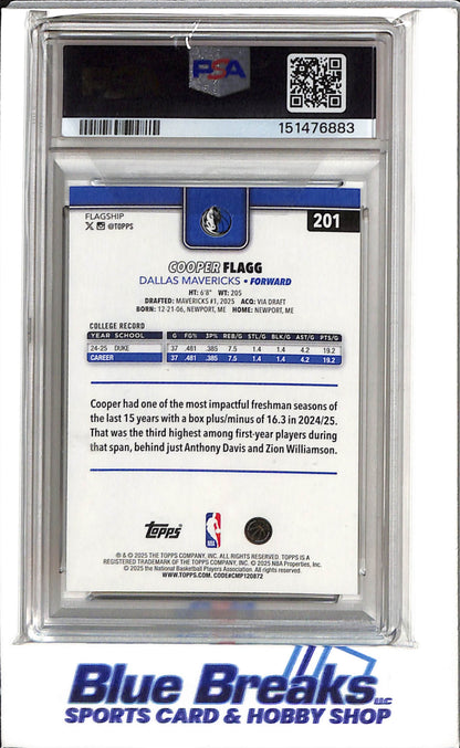 2025 Topps - flagship - Copper Flagg- #201 - PSA 10 - basketball - Mavericks - drop