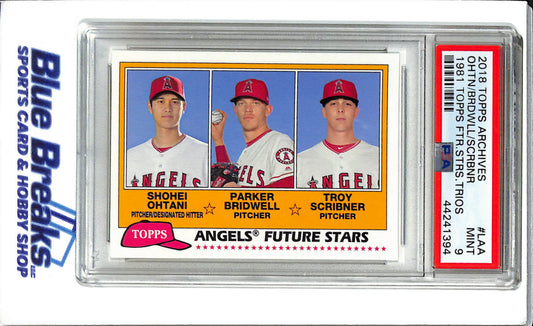 2018 Topps - Archives - Ohtani / Bridwell / Scribner - 1981 Topps Future Stars - #LAA - baseball - Angels - PSA 9 - drop