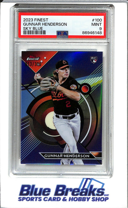 2023 Topps - Finest - Sky Blue - Gunnar Henderson - 13/300 - #100 - PSA 9 - baseball - Baltimore Orioles -drop