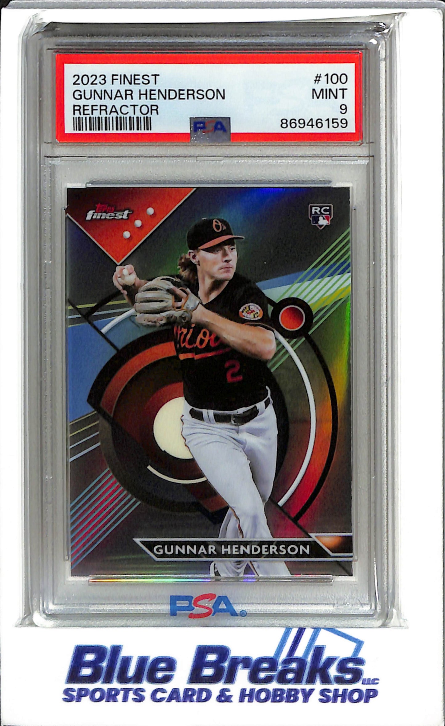 2023 - Finest -Refractor - Gunnar Henderson - #100 - Baseball - Biltmore - Orioles - PSA 9 - drop