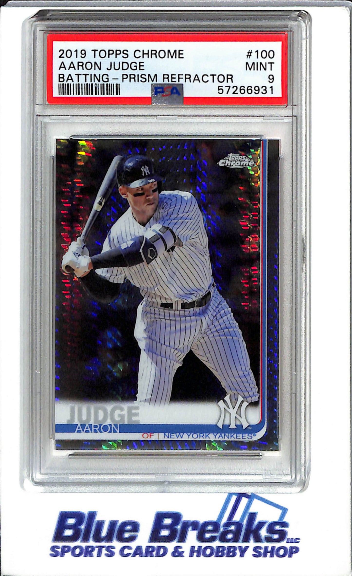 2019 - Topps - Chrome - Batting - Prism Refractor - #100 - Baseball - New York Yankees - PSA 9 - drop