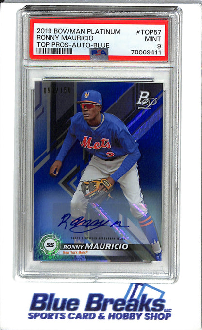 2019 Bowman Platinum #TOP57 Ronny Mauricio Baseball New York Mets Top Pros-Auto-blue 33/150 PSA. 9