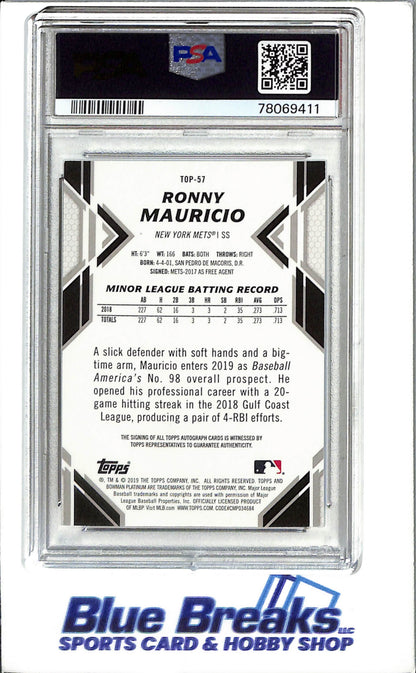 2019 Bowman Platinum #TOP57 Ronny Mauricio Baseball New York Mets Top Pros-Auto-blue 33/150 PSA. 9