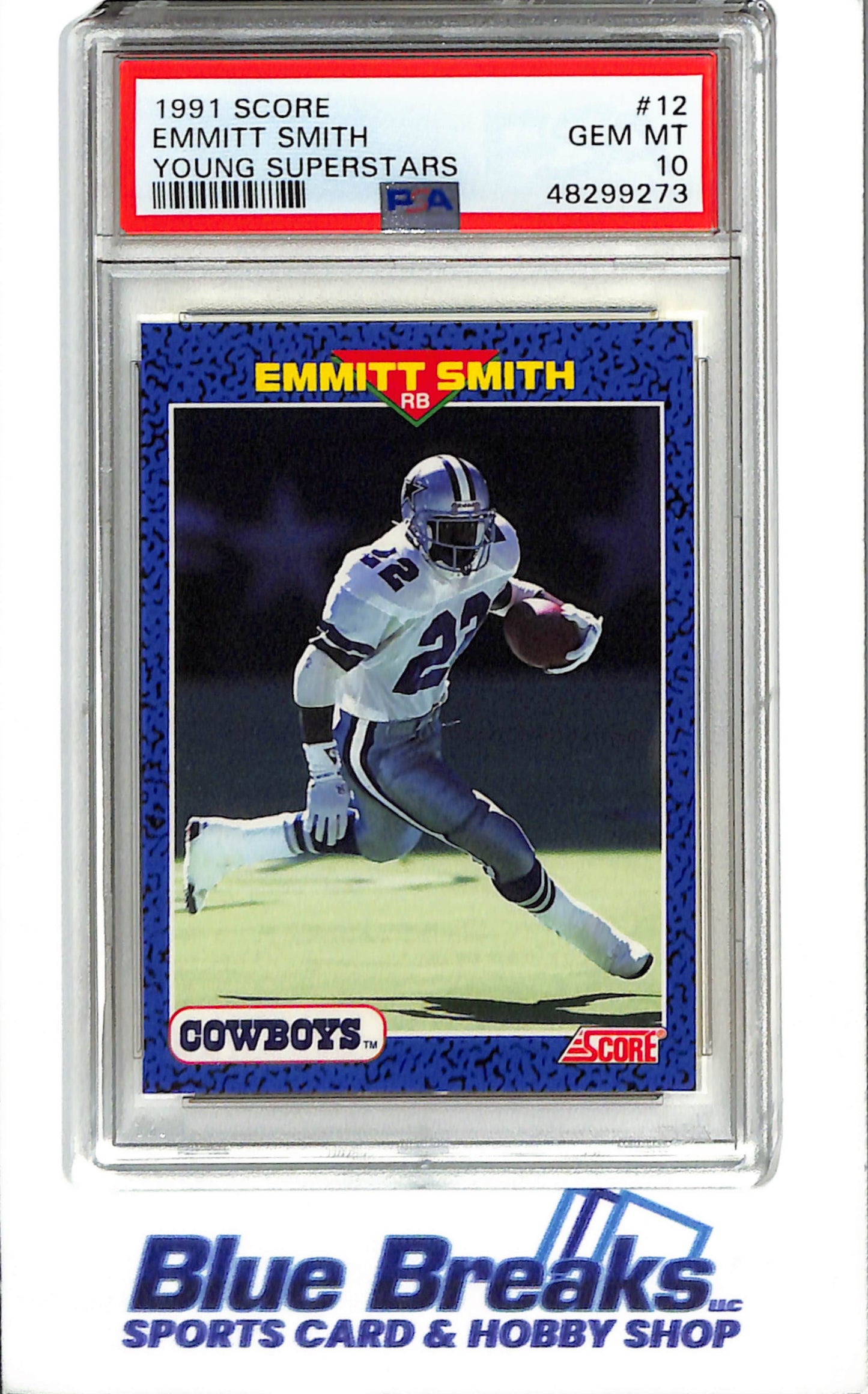 1991 Score #12 Emmitt Smith GEM MT Football Cowboys Young Superstars PSA. 10