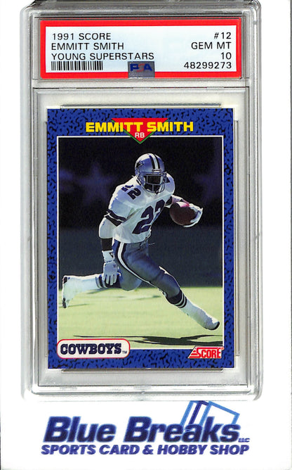 1991 Score #12 Emmitt Smith GEM MT Football Cowboys Young Superstars PSA. 10