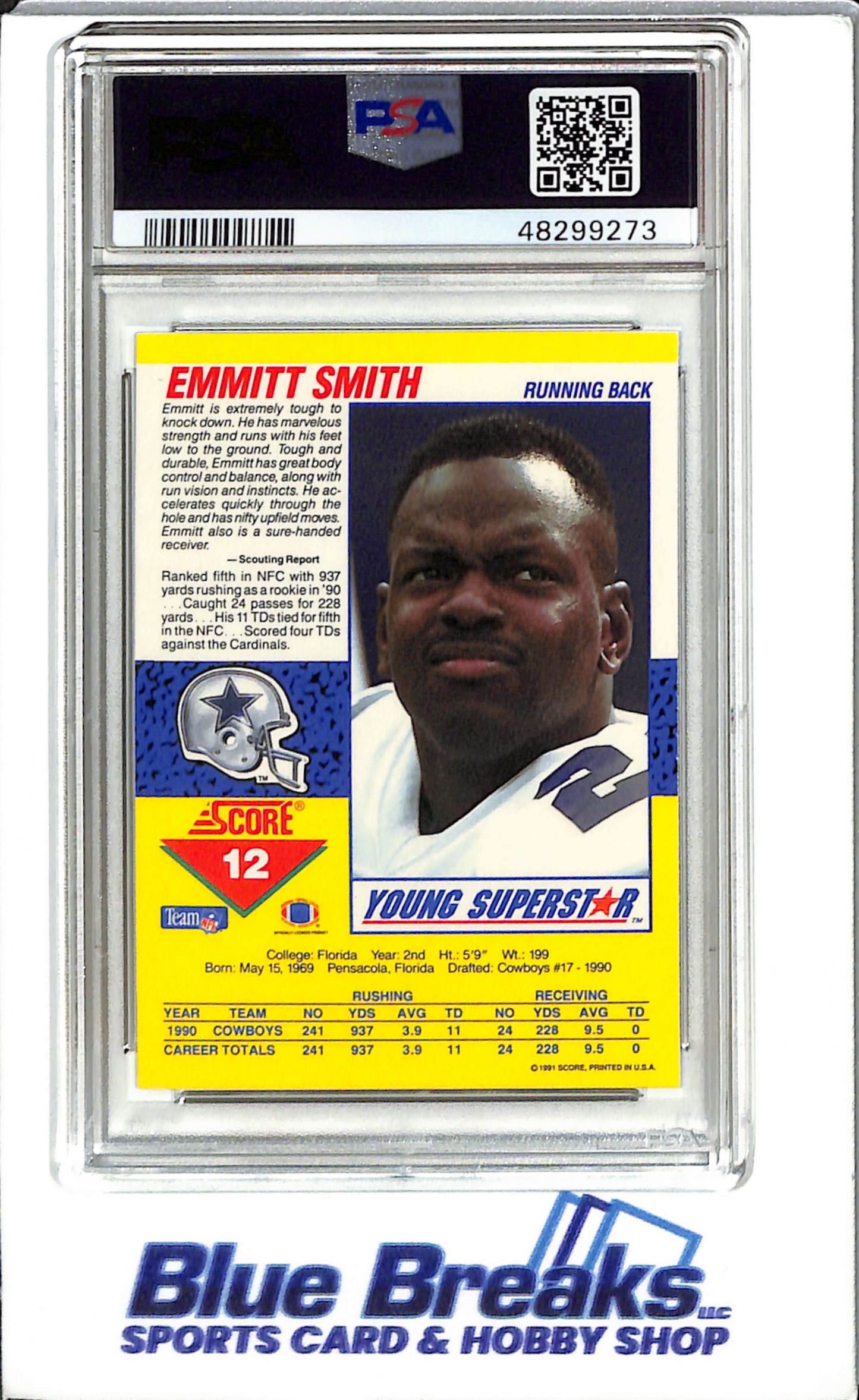 1991 Score #12 Emmitt Smith GEM MT Football Cowboys Young Superstars PSA. 10