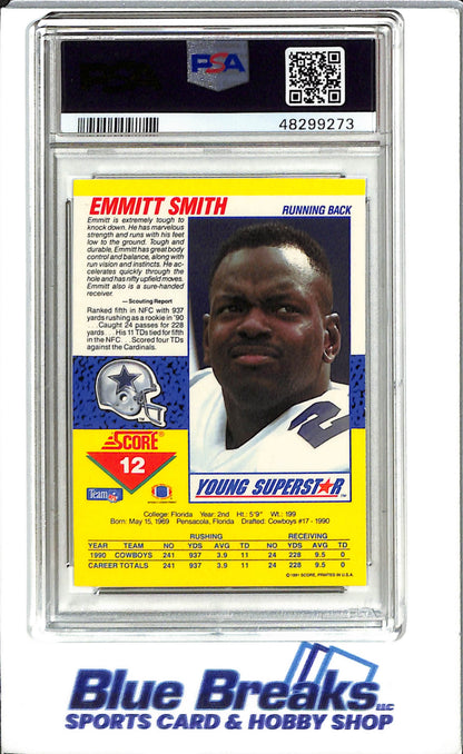 1991 Score #12 Emmitt Smith GEM MT Football Cowboys Young Superstars PSA. 10