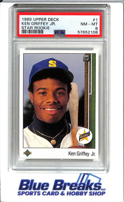 1989 Upper Deck #1 Ken Griffey JR. Bassball Seattle Mariners Star Rookie PSA. 8