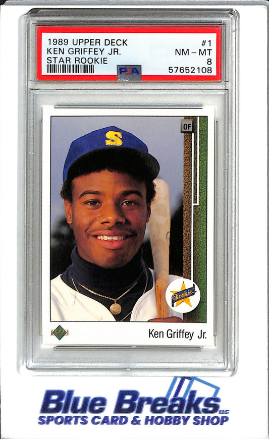 1989 Upper Deck #1 Ken Griffey JR. Bassball Seattle Mariners Star Rookie PSA. 8