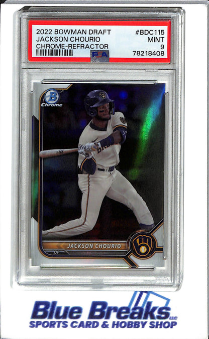 2022 - Bowman - Draft - Chrome - Refactor - Jackson Chourio - #BDC115 - Baseball - Milwaukee - Brewers - PSA 9 - drop