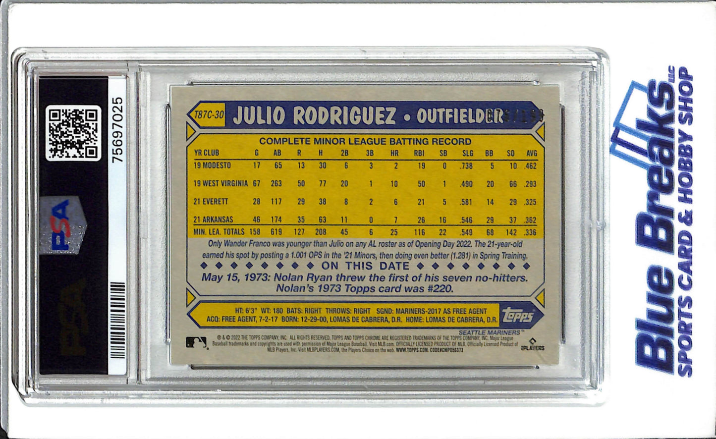 2022 Topps - Update - Black Refractor - Julio Rodriguez - 79/199 - #T87C-30 - PSA 9 - Baseball - Seattle Mariners