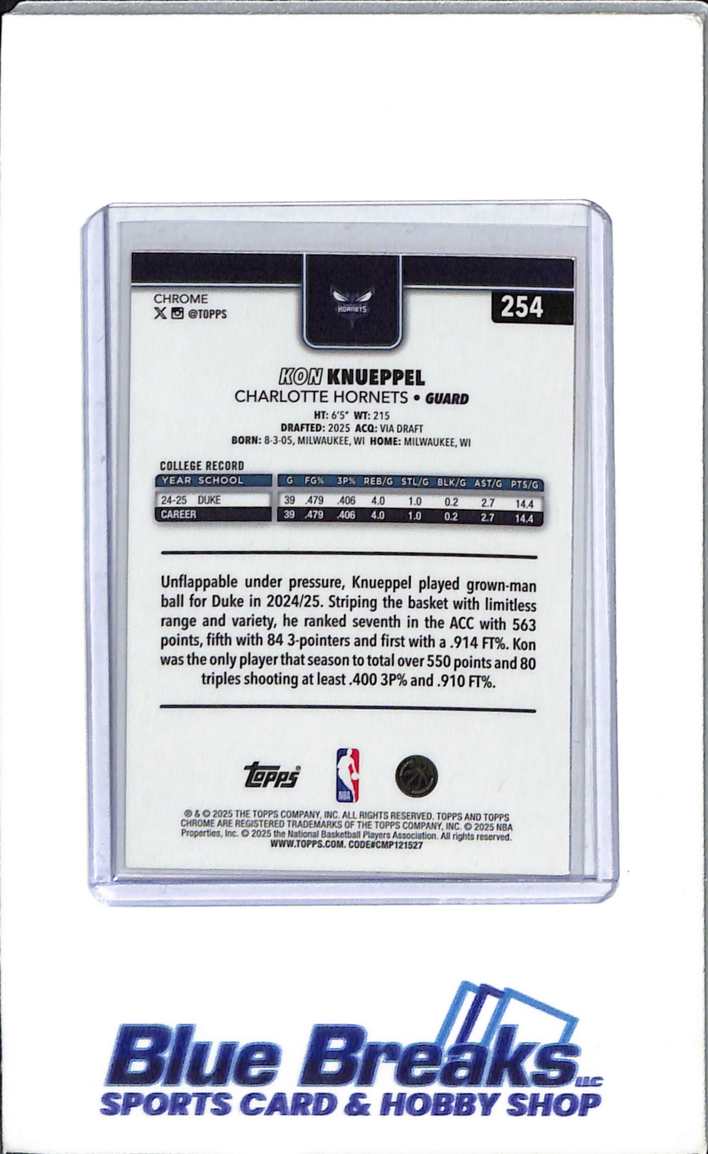 2025 Topps Chrome - Red Whight Blue - Kon knueppel - Rookie - #254 - Basketball - Charlotte Hornets - drop