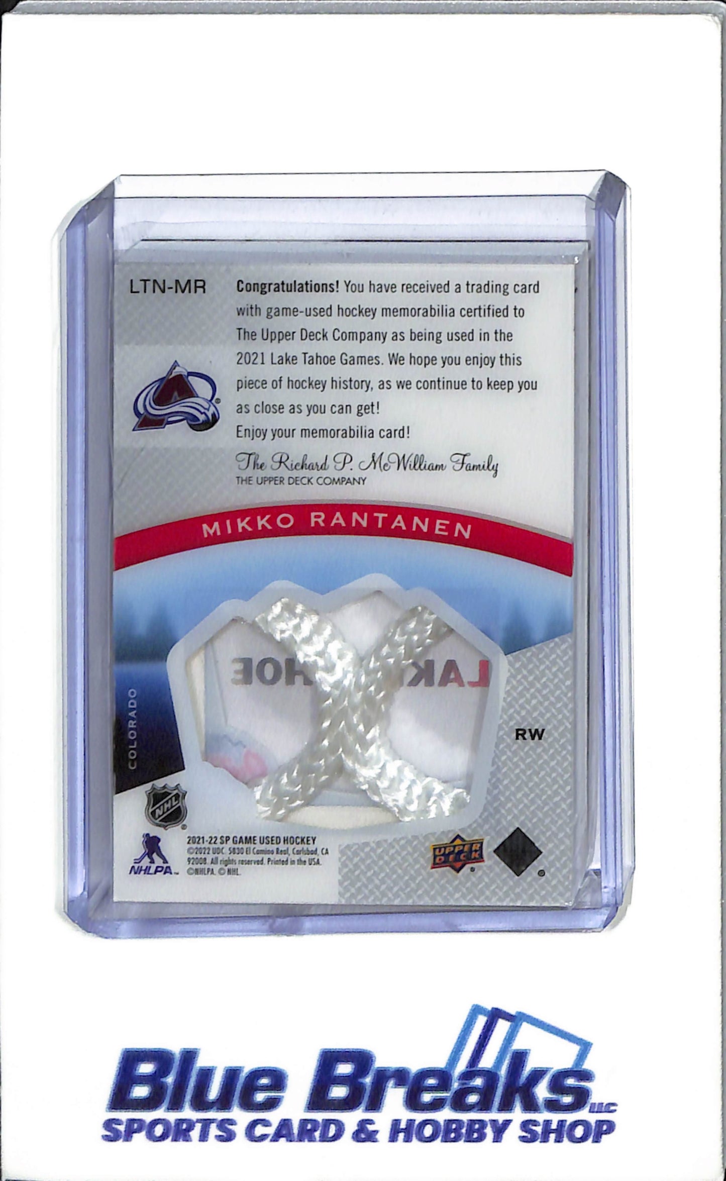 2021-22 Upper Deck Lake Tahoe - SP Game Used - #LTN-MR - Mikko Rantanen - 25-25 - drop