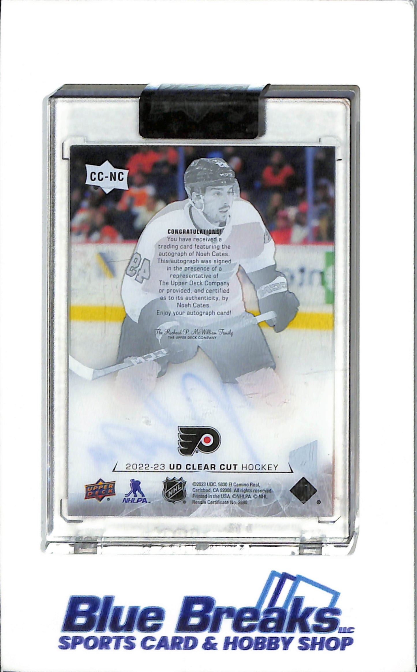 2022-23 Upper Deck - Clear Cut - Noah Cates -auto - RC - #CC-NC - Hockey - Philadelphia Flyers