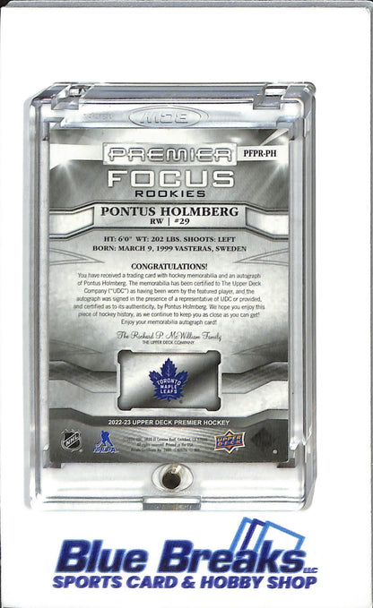 2022-23 Upper Deck - Premier Focus - Rookies - Pontus Holmberg - auto - relic - 88/125 - #PFPR-PH - Hockey - Toronto Maple Leaf's