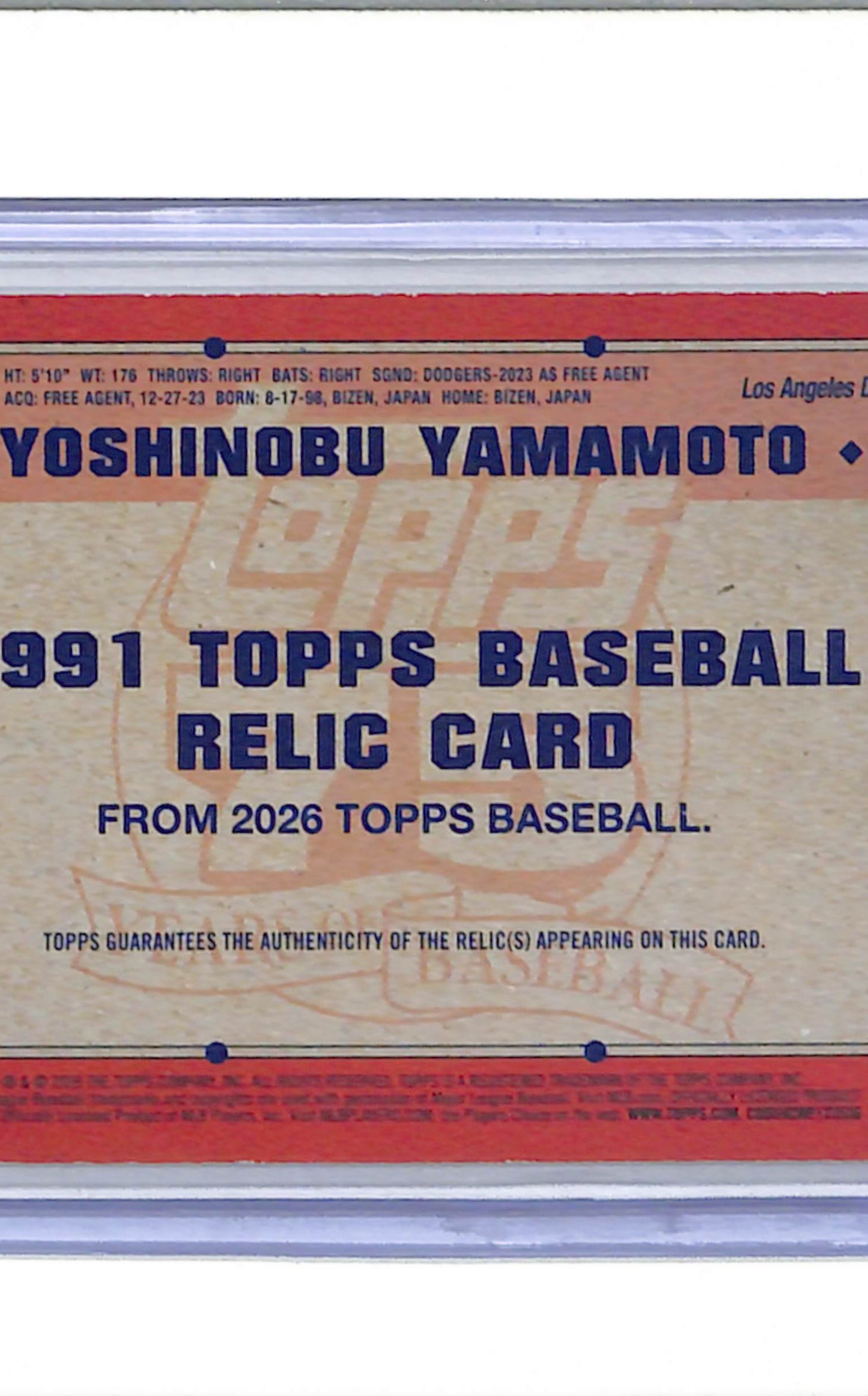 2026 Topps - Series 1 -Yoshinobu Yamamoto - Patch - Baseball - Dodgers