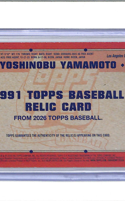 2026 Topps - Series 1 -Yoshinobu Yamamoto - Patch - Baseball - Dodgers