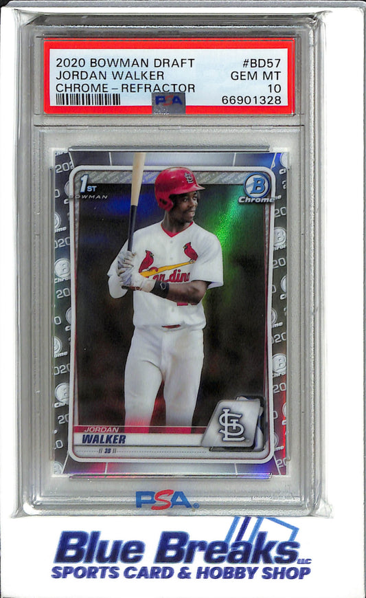 2020 Bowman Draft - Chrome - Refractor - Jordan Walker - #BD57 - Baseball - St. Louis Cardinals - PSA10 Drop