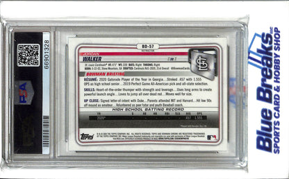 2020 Bowman Draft - Chrome - Refractor - Jordan Walker - #BD57 - PSA 10 - Baseball - St. Louis Cardinals