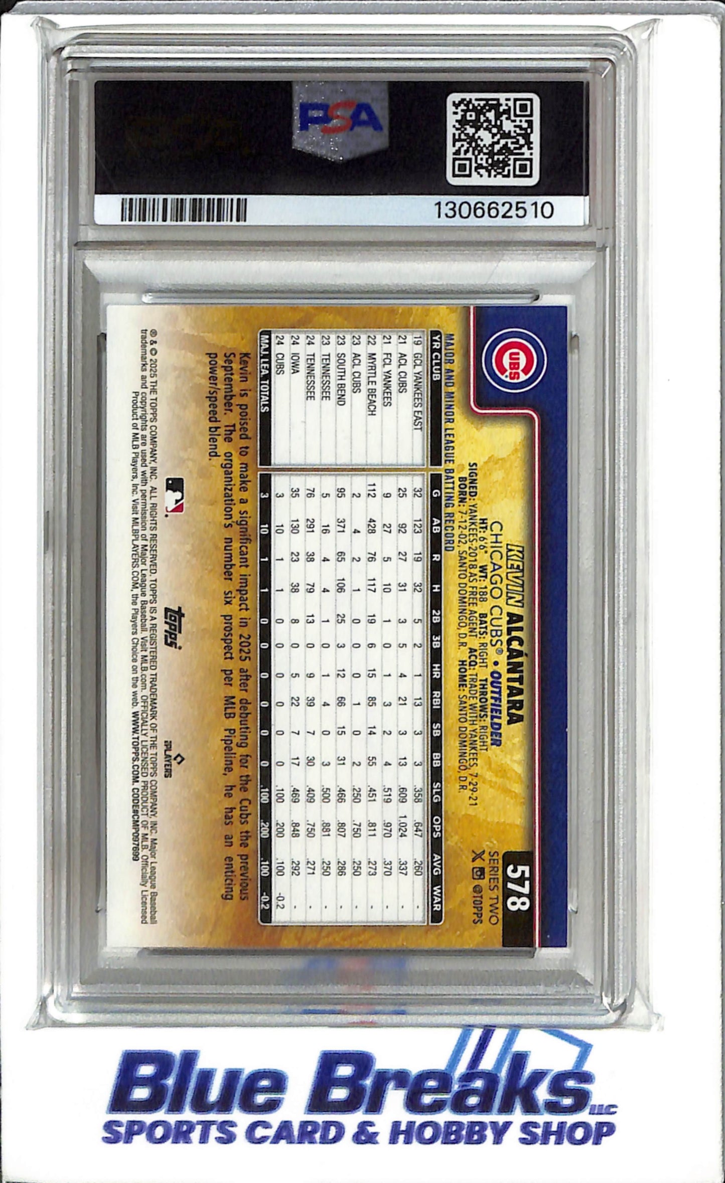 2025 Topps Kevin Alcantara - Golden Mirror - Kevin Alcantara - #578 - Baseball - Chicago Cubs -PSA 10 - Drop