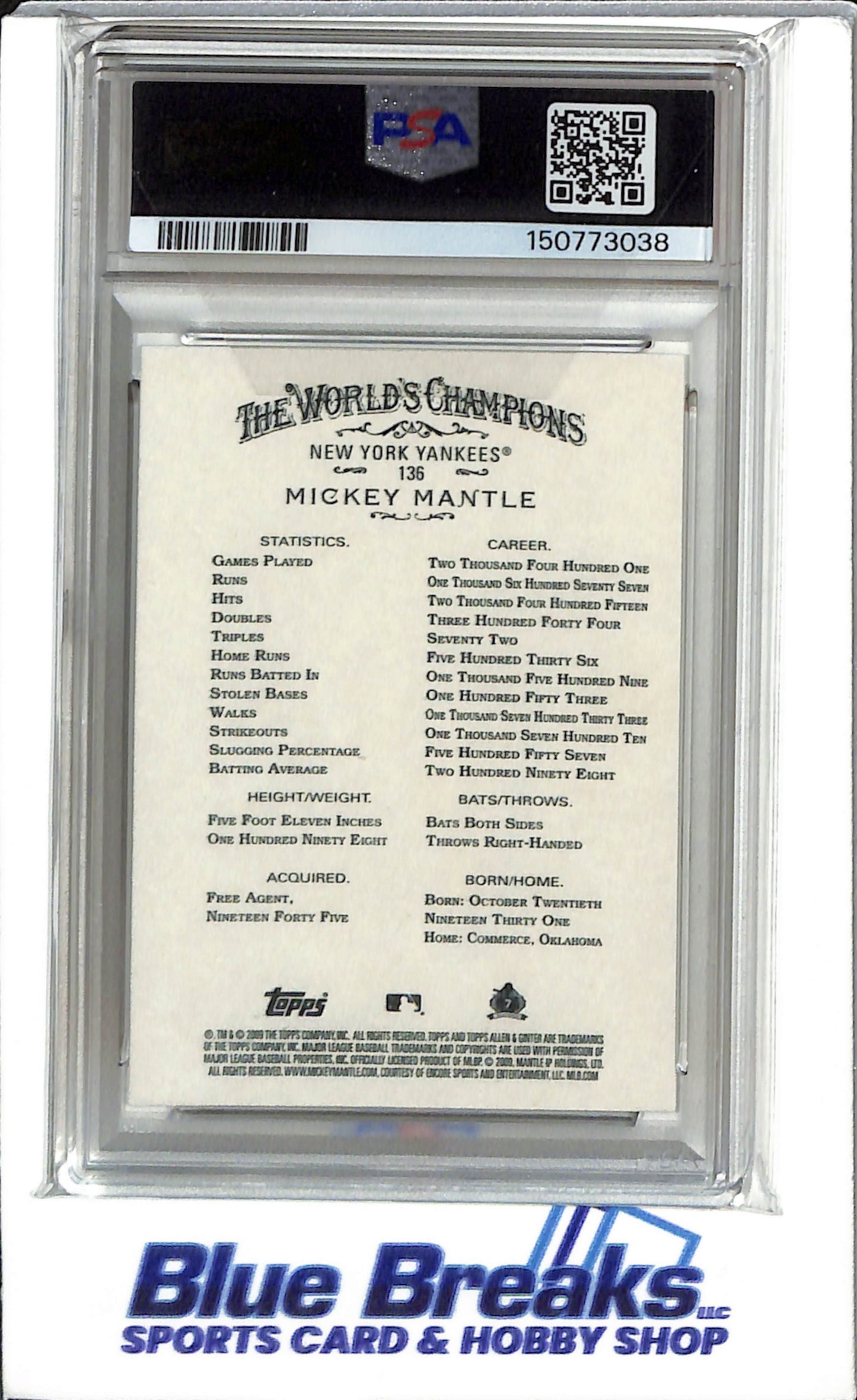 2009 Topps - Allen & Ginter - Mickey Mantle - #136 - PSA 9 - Baseball - New York Yankees