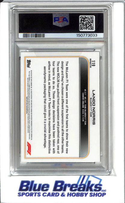 2022Topps Chrome F1 - Refractor - Lando Norris - #119 - F1- Formulas 1 - Racing - PSA 9 - Drop