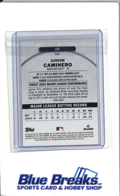 2025 Topps Finest - Blue Checkerboard Refractor - Junior Caminero - #266 - 39-49 -Baseball - Tampa Bay Rays - Drop