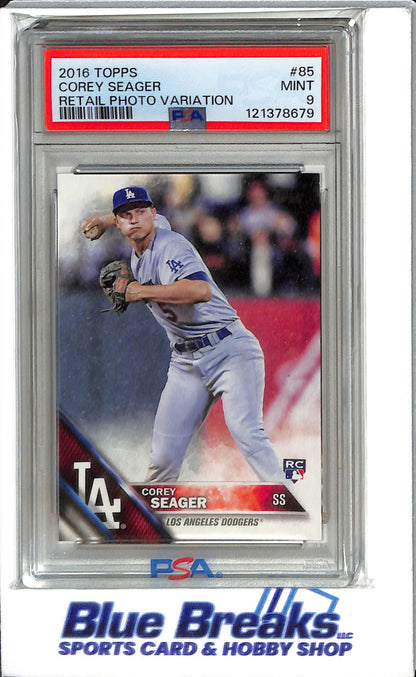 2016 Topps - Retail Photo Variation - Corey Seager - #85 - Baseball - Los Angeles Dodgers - PSA - 9 - Drop