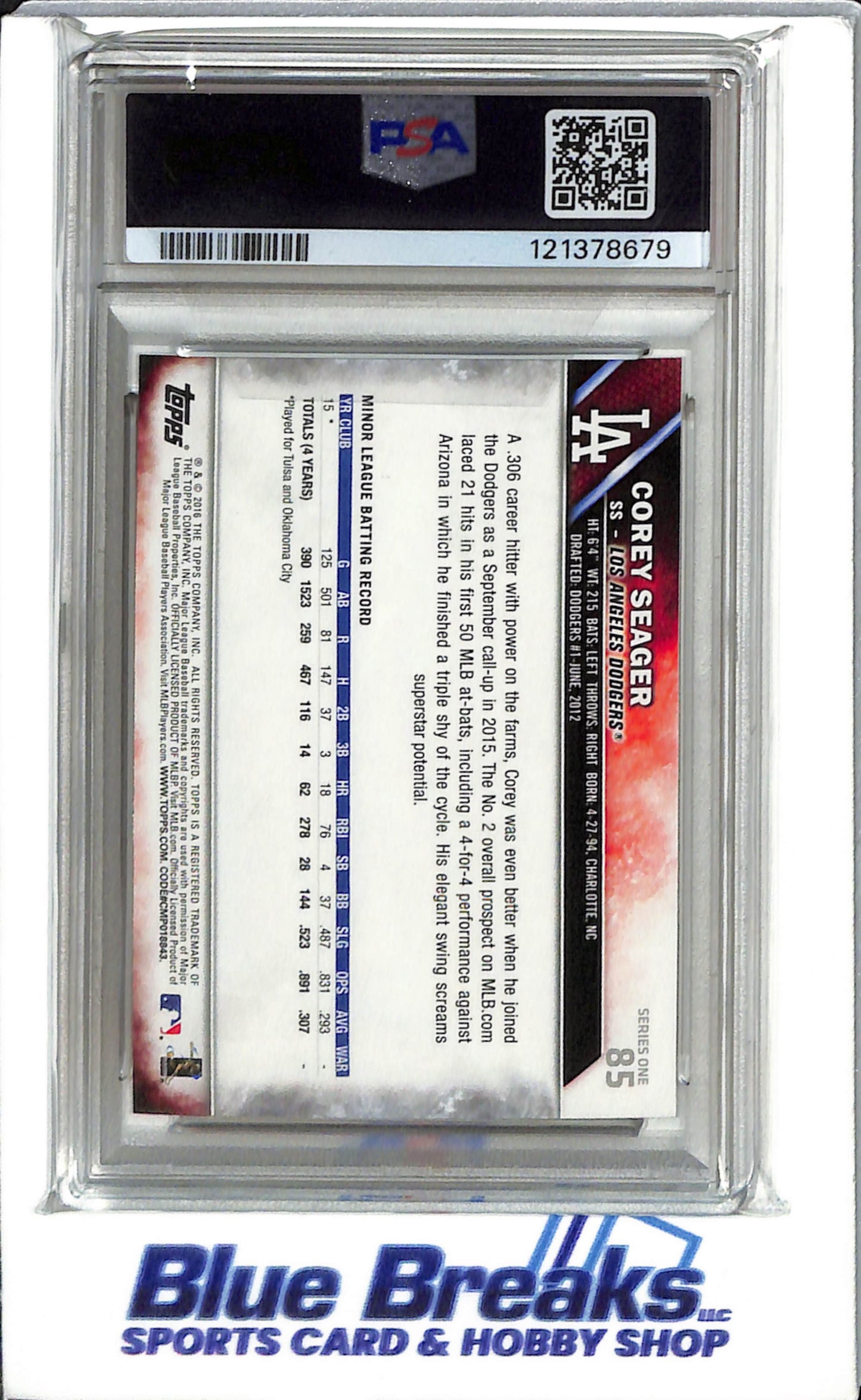 2016 Topps - Retail Photo Variation - Corey Seager - #85 - Baseball - Los Angeles Dodgers - PSA - 9 - Drop