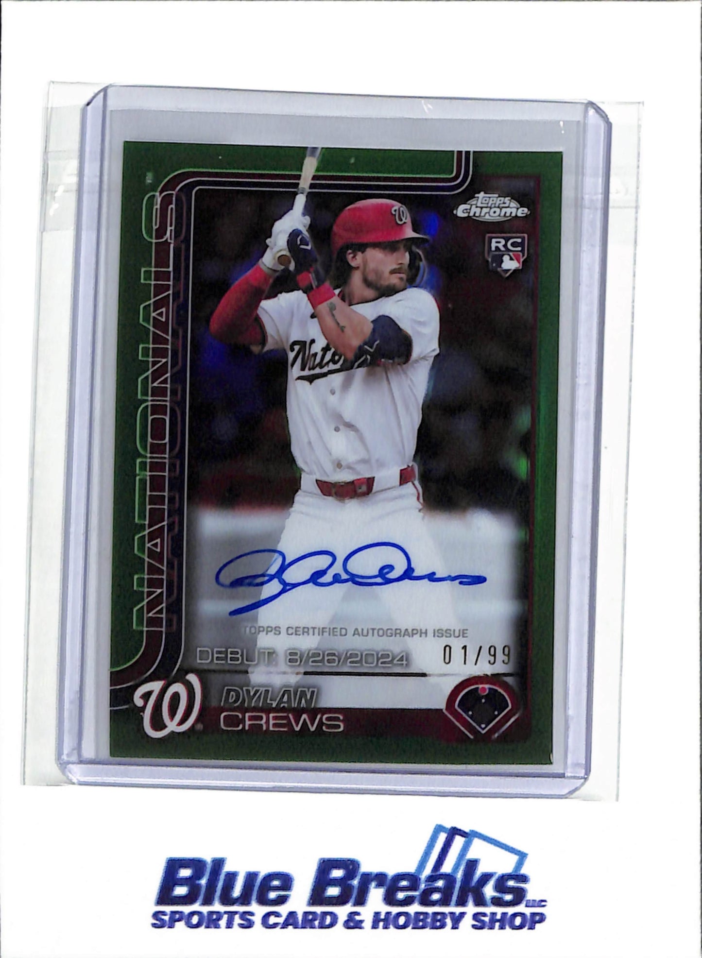 2025 Topps Chrome - Green Refractors - Dylan Crews - auto - 1/99 - #CRDA-DC - RC - Baseball - Washington Nationals - drop