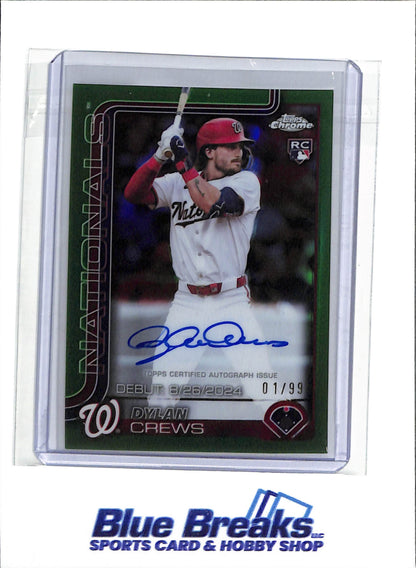 2025 Topps Chrome - Green Refractors - Dylan Crews - auto - 1/99 - #CRDA-DC - RC - Baseball - Washington Nationals - drop