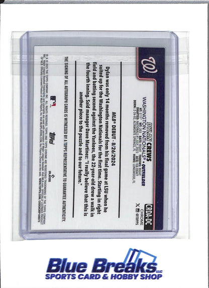2025 Topps Chrome - Green Refractors - Dylan Crews - auto - 1/99 - #CRDA-DC - RC - Baseball - Washington Nationals - drop