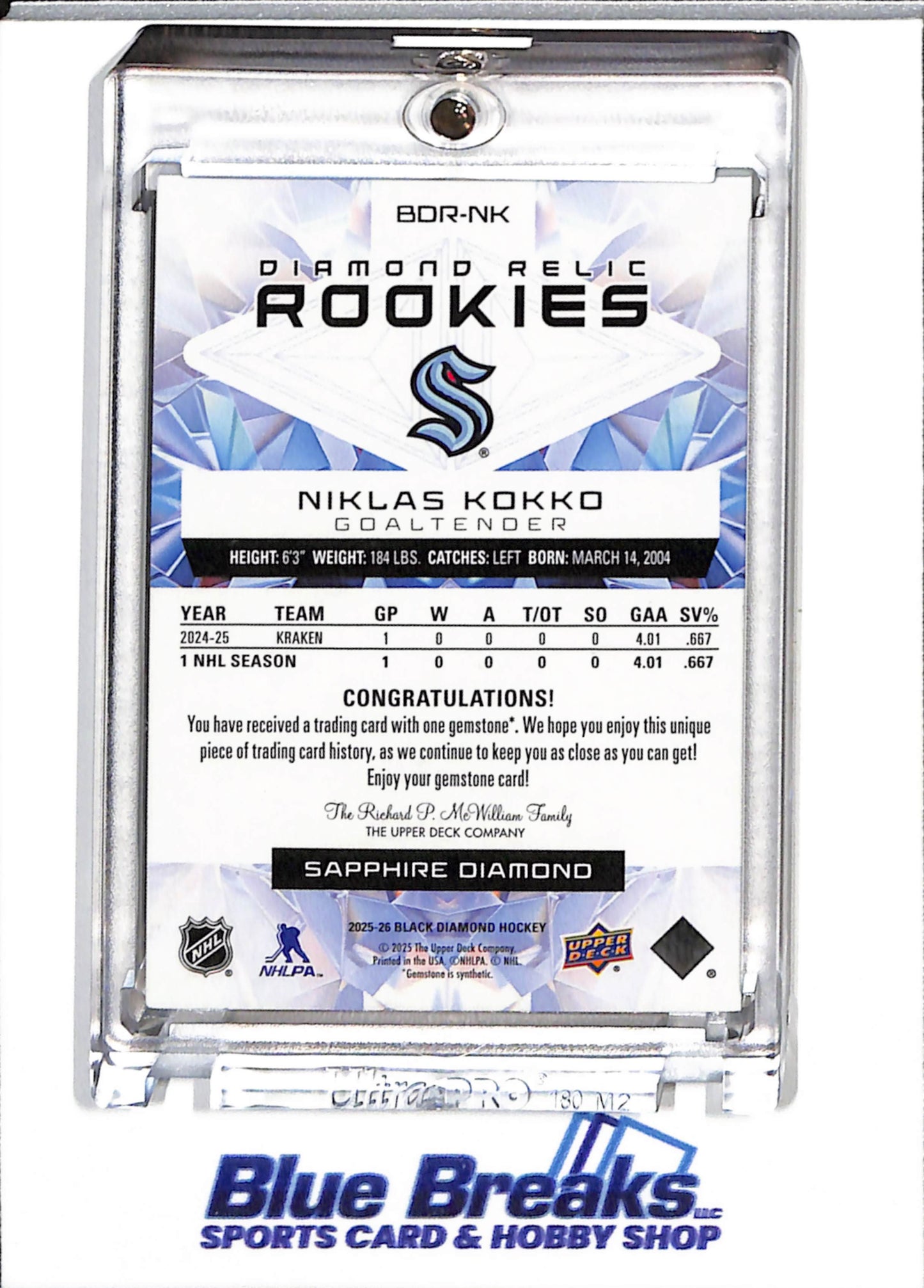 2025-26 Upper Deck - Black Diamond - Diamond Relic Rookies - Single Diamond - Niklas Kokko - 1/9 - #BDR-NK - Ice Hockey - Kraken - drop