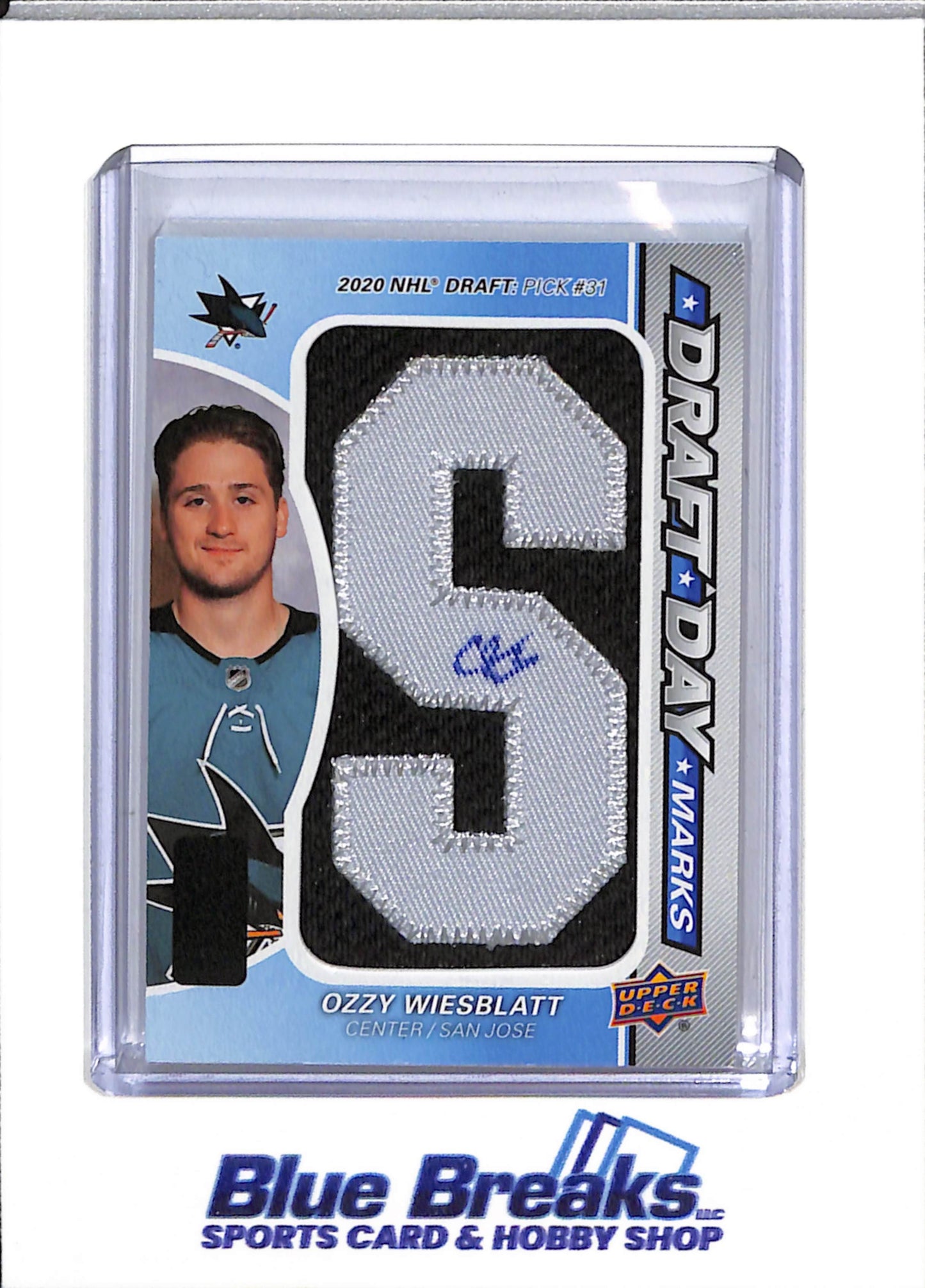 2023-24 Upper Deck - Draft Day Marks - Auto Relic - Ozzy Wiesblatt - 28/35 - #DDM-OW - Ice Hockey - Sharks - drop