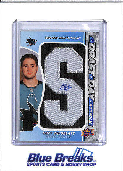 2023-24 Upper Deck - Draft Day Marks - Auto Relic - Ozzy Wiesblatt - 28/35 - #DDM-OW - Ice Hockey - Sharks - drop