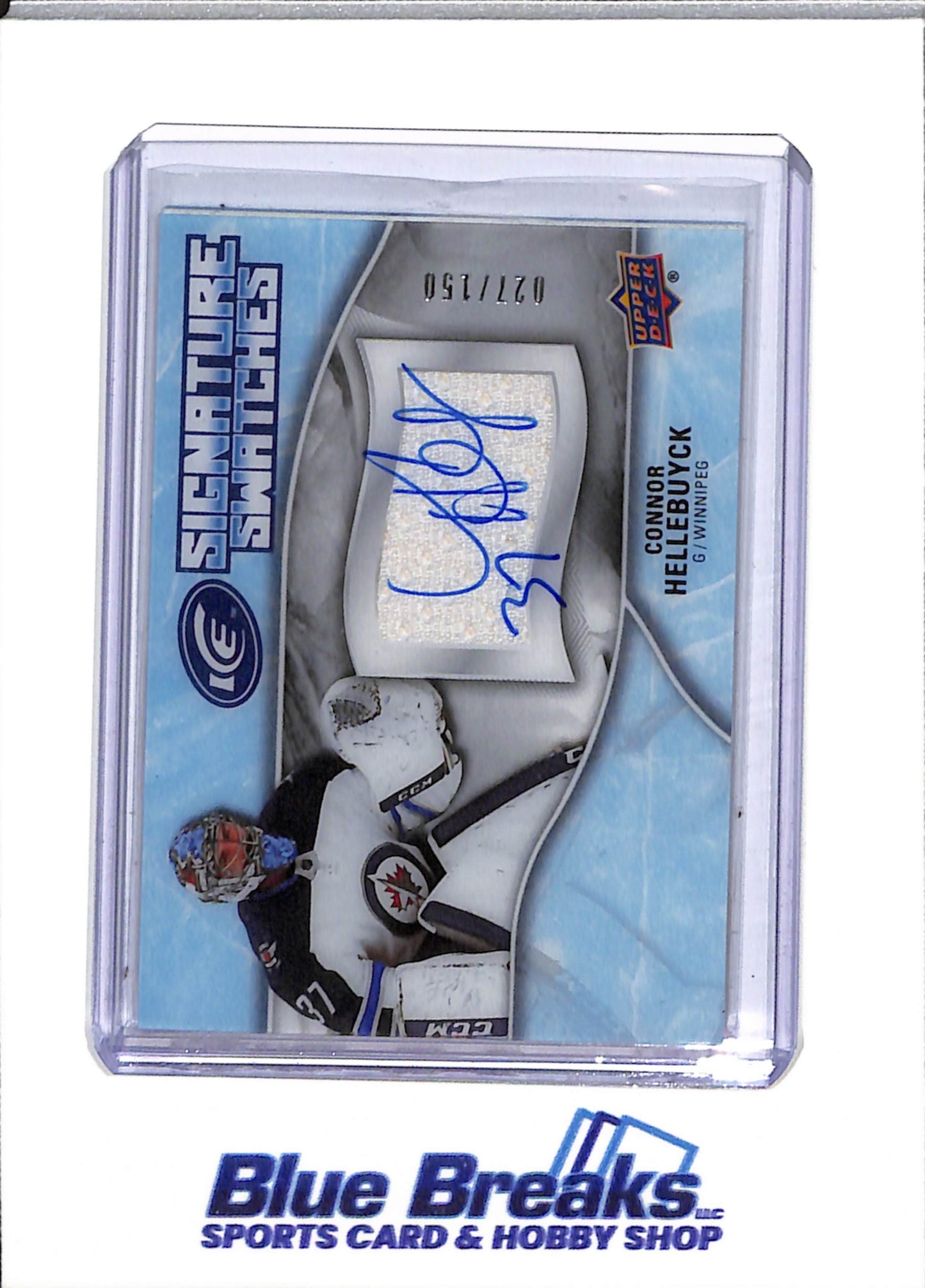2018-19 Upper Deck - Signature Swatches - Auto - Connor Hellebuyck - 027/150 - #SW-CH - Ice Hockey - Jets - drop